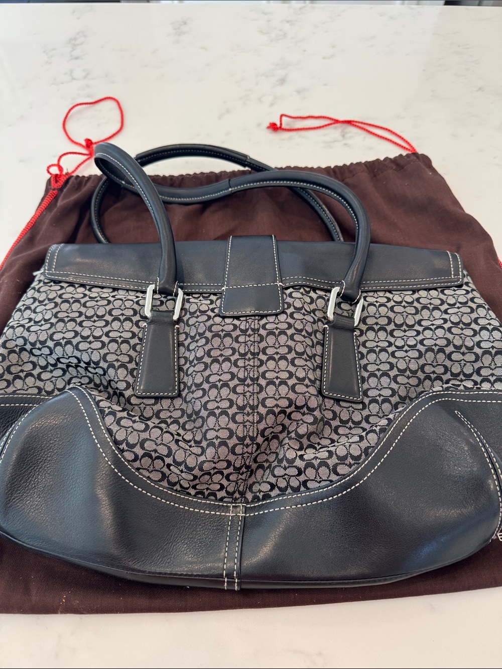 Coach Black and Gray Signature Canvas Shoulder Tote - Picture 3 of 4
